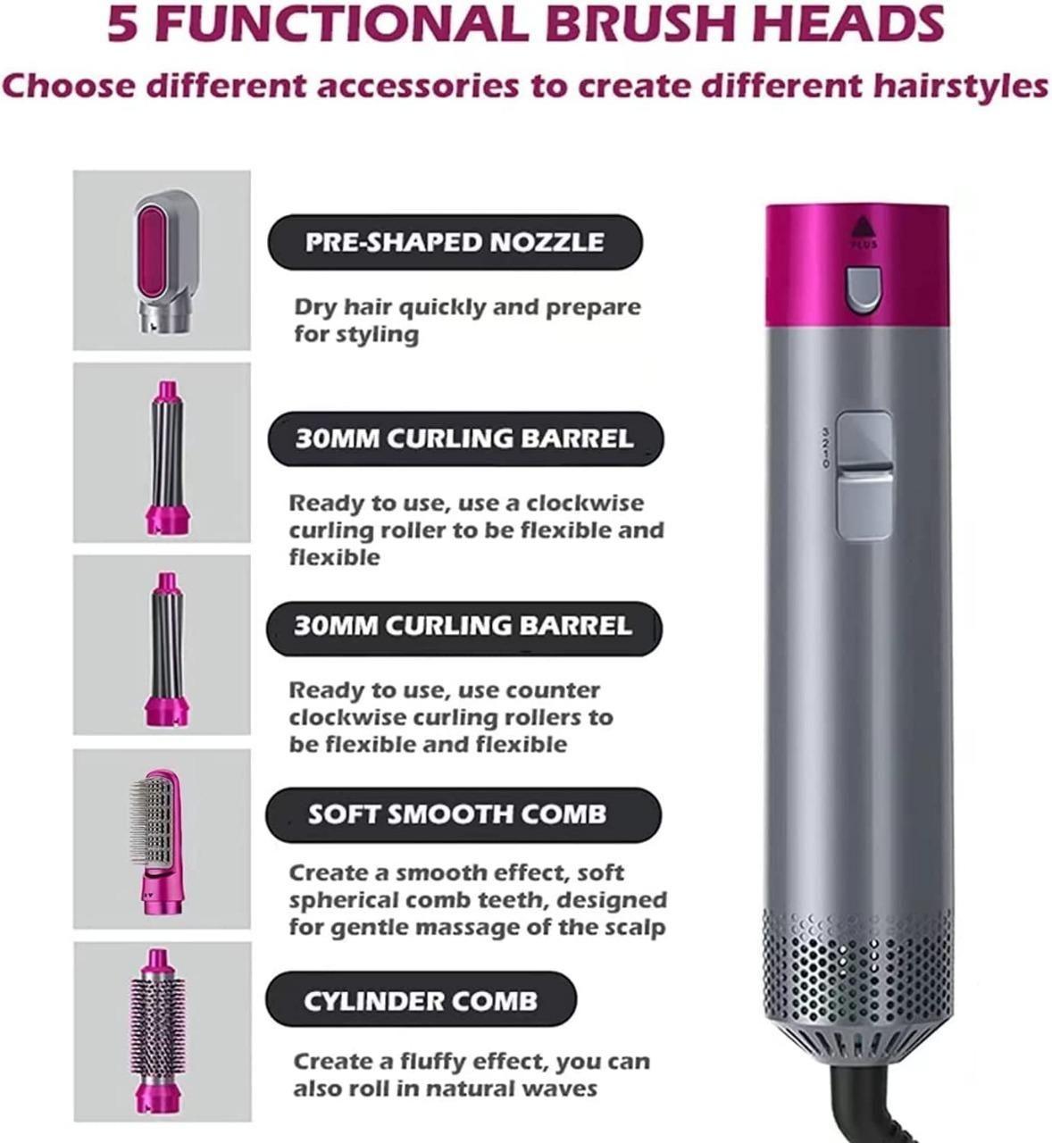 "5-in-1 Hair Styler: Dryer, Curler, Volumizer & More"