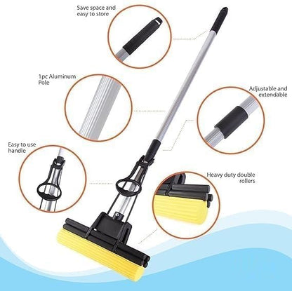 Foldable Floor Cleaning Squeeze Mop Wiper.  Absorbent Strong Mop Sponge Mop, with Telescopic Handle Mop (Pack of 1)